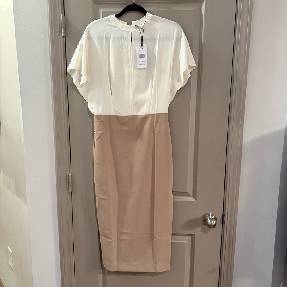 NWT - REISS Miller Color Block Midi
Dress - Ivory/Stone - US 4